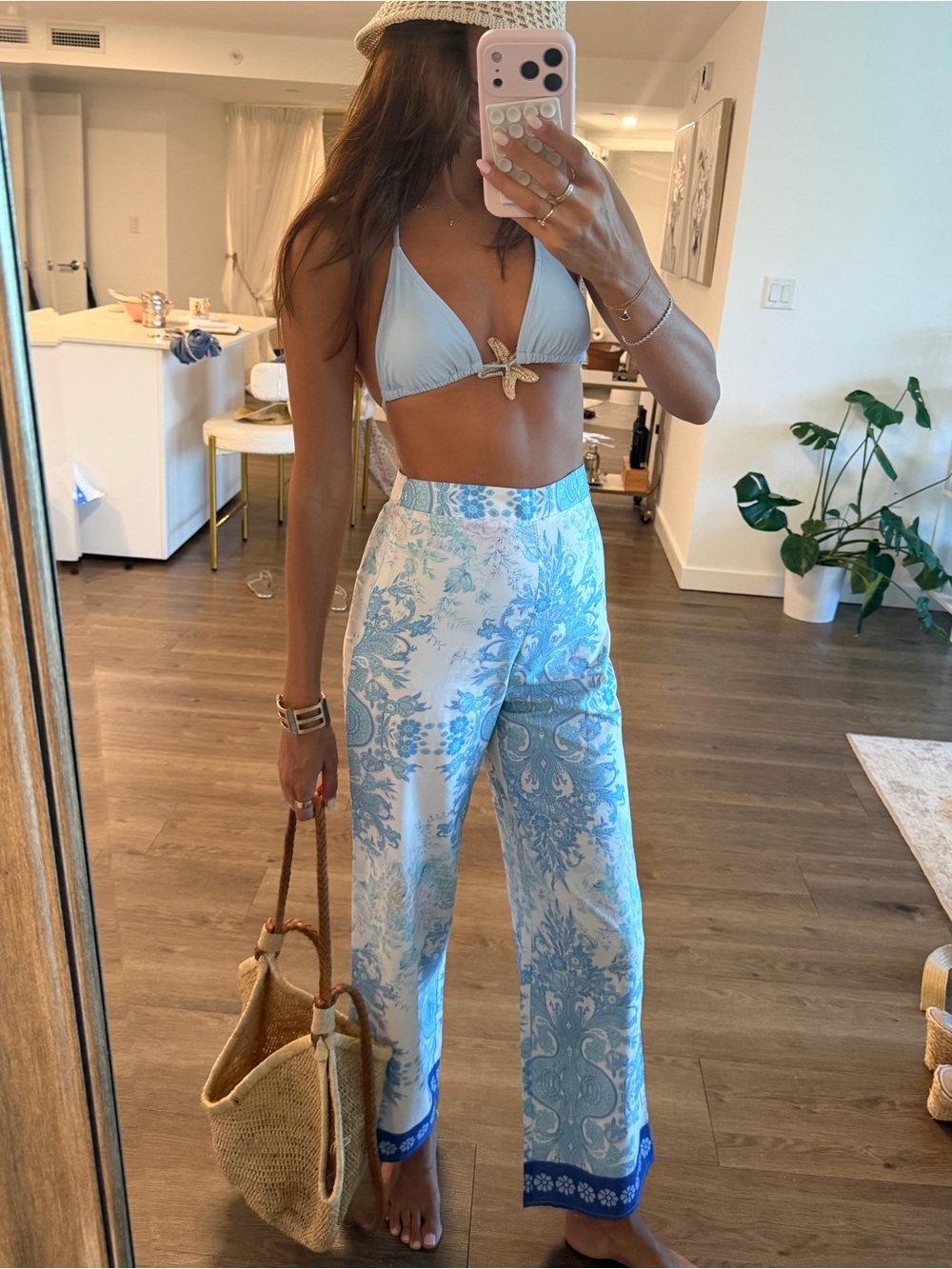 Blue-White Printed Wide Leg Pants